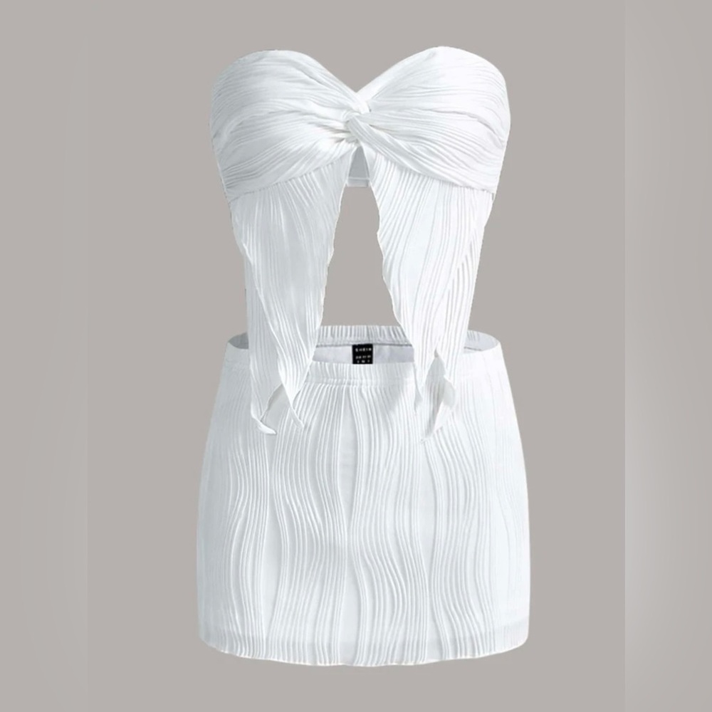 Twist Front Asymmetrical Hem Crop Tube Top & Bodycon Skirt